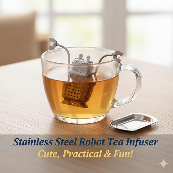 Robot Tea Infuser for Loose Leaf Tea, Cute Stainless Steel Tea Strainer & Steeper, Fine Mesh Tea Ball Filter with Arms to Hang on Mug, Fun Novelty Kitchen Gadget & Gift for Tea Lovers (Robot)