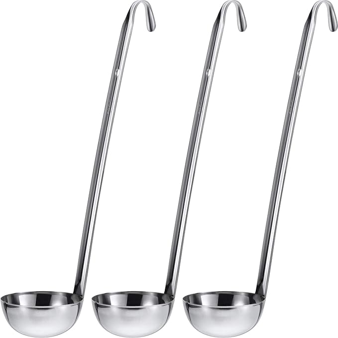 meekoo 3 Pieces Stainless Steel Ladle Soup Handle Ladle with Pouring Rim for Kitchen Cooking Soup Sauce(2 oz)