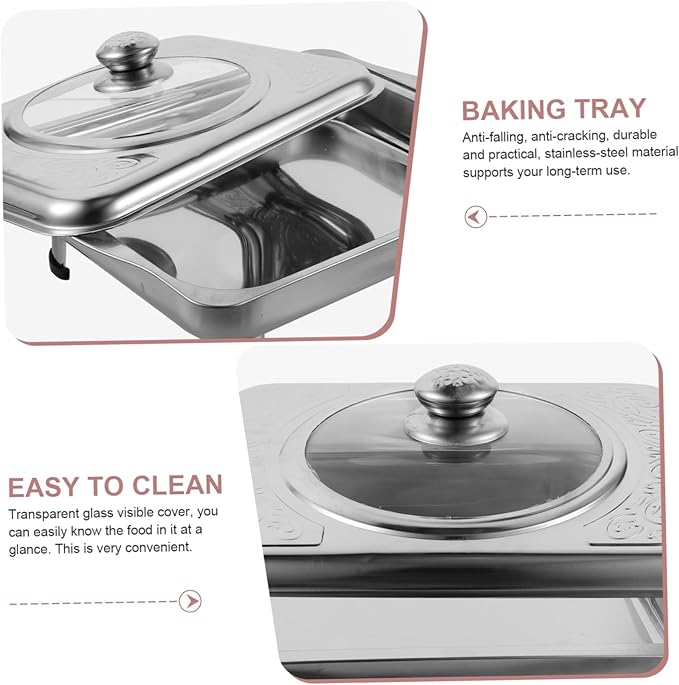 VOSAREA Dinner Plate Stainless Steel Serving Tray Easy to Clean Buffet Tray Cover Party Platters