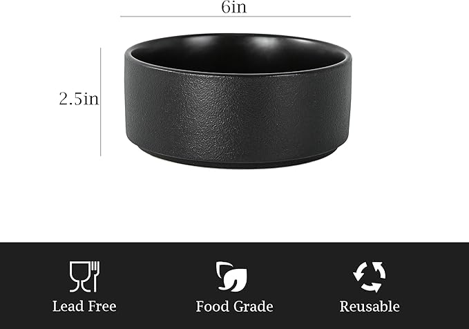 26 OZ Cereal Bowl, 6 Inch Ceramic Bowls Sets for 4, Suitable for Breakfast, Soups, Oatmeal, Ramen, Pho, Udon and Ssoba, Dishwasher & Microwave Safe, Handcrafted Bowls Sets,Modern Black