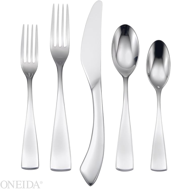 Oneida Curva 66 Piece Fine Flatware Set, 18/10 Stainless, Service for 12