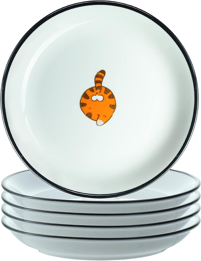 SOCOSY Cute Funny Cat Butts Ceramic Seasoning Dishes Sauce Dish Sushi Dipping Bowl Appetizer Plates Tea Bag Holder Serving Dish for Kitchen, 5 Inch, Set of 4