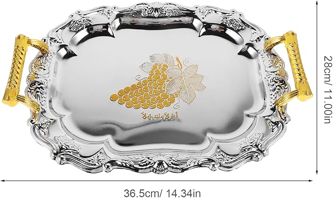 Luxshiny Stainless Steel Serving Tray with Handles European Style Vintage Platter for Snacks Beverages and Appetizers for Home Restaurant and Event Use