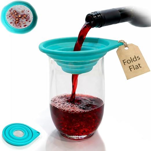 Collapsible Fine Mesh Strainer – Handy 4” Fold-Flat Silicone Funnel with Stainless Steel Filter for Kitchen, Wine, Coffee, Tea, Cocktails, Camping & RV