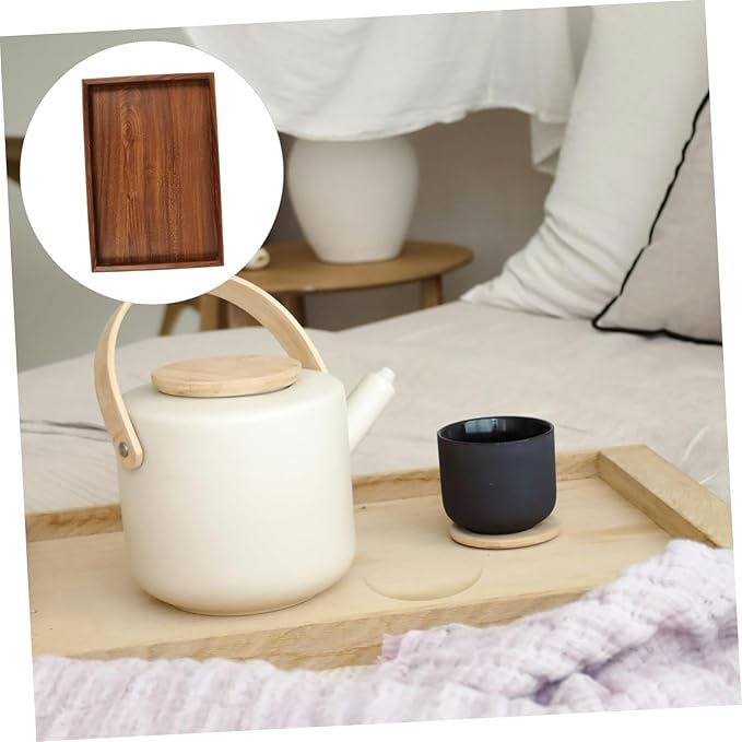 Mobestech Wooden Serving Tray Lid Black Serving Platter Rectangle Tea Tray for Snacks and Foods