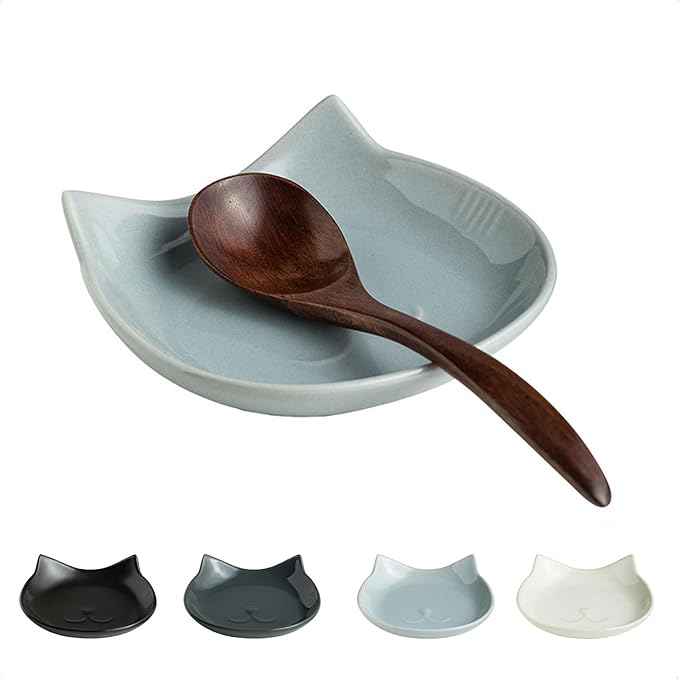 Ceramic Spoon Rest for Kitchen Counter, 5.12 Inches Cute Spoon Holder for Stove Top, Cat Utensil Rest Cooking Spoon Holder, 1 Pack Light Gray