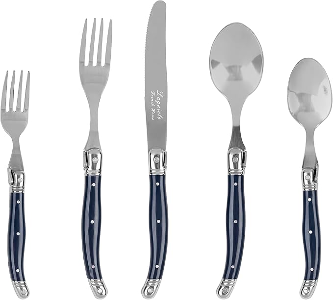 French Home Laguiole 20 Piece Flatware Set – 18/10 Stainless Steel Flatware Set for 4 – Luxurious Navy Blue-Colored Utensil Set w/Knives, Spoons and Forks