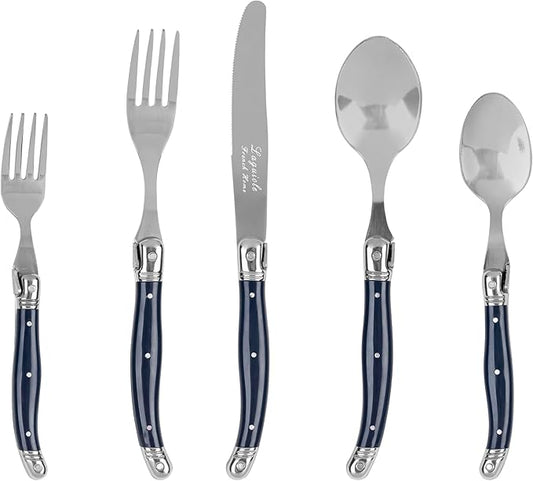 French Home Laguiole 20 Piece Flatware Set – 18/10 Stainless Steel Flatware Set for 4 – Luxurious Navy Blue-Colored Utensil Set w/Knives, Spoons and Forks