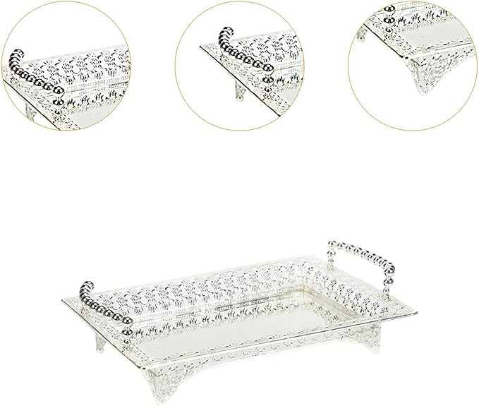 Serving Tray with Handle Dessert Cake Stand Vanity Table Tray Fruit Basket Elegant Serving Platter for Dessert, Silver