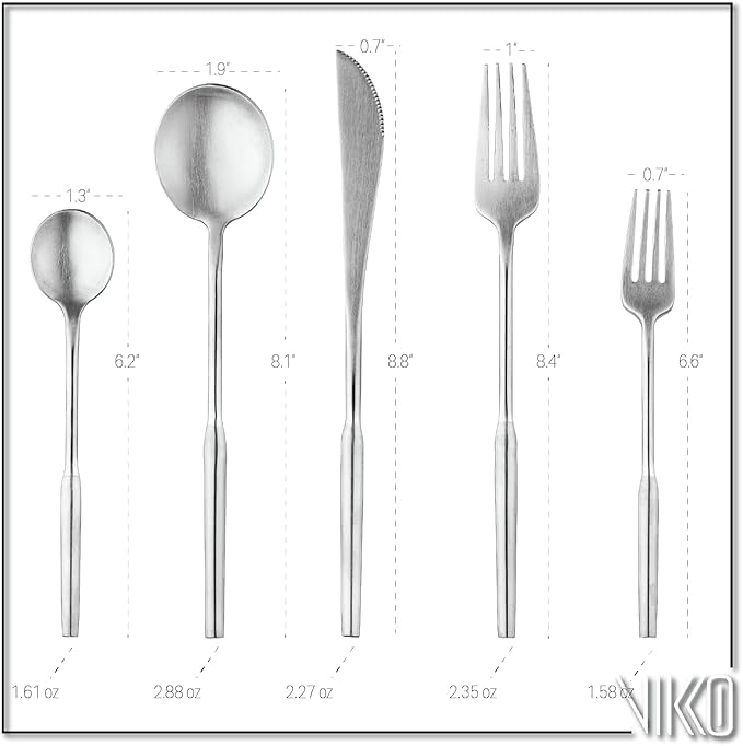 Vikko Dine Modern Silverware Set: Unique Brushed Stainless Flatware Set - Satin Matte - 18/10 stainless steel flatware For Upscale Dining and Entertaining - 20 Piece Cutlery Set - Service for Four (4)