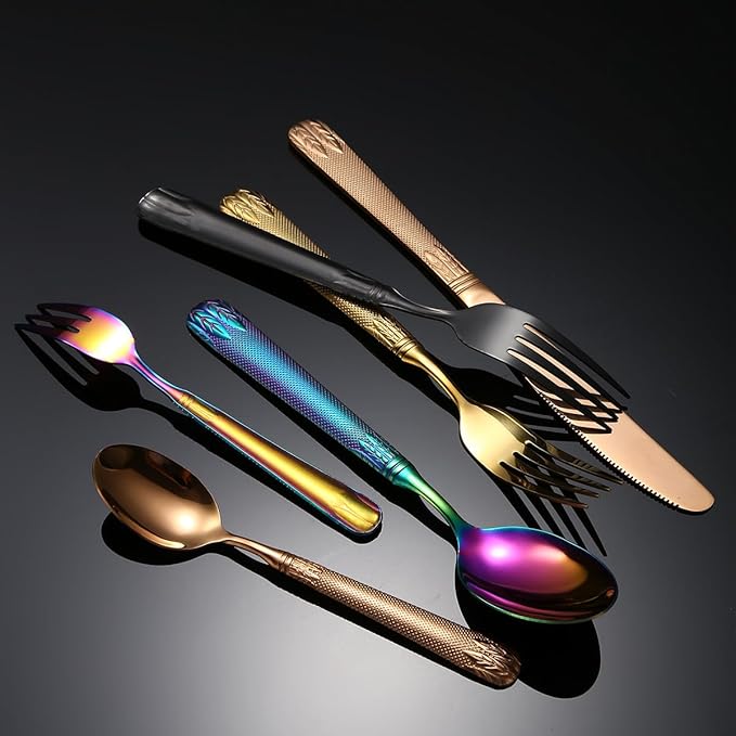 Stainless Steel Flatware serving set,Home Kitchen Eating Tableware Set,Dishwasher Safe,For Home Kitchen Restaurant Hote 5/20/30/40/50/60 Pieces Wheat Ears Stainless Steel Tableware Embossed Handle Tab