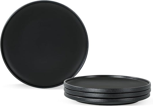 Salad & Dessert Plates, 8 Inch Small Dinner Plates Sets for 4, Dishwasher & Microwave Safe, Porcelain Dinner Dishes for Cake, Fruits, Waffle, Pasta, Salad, Modern Black