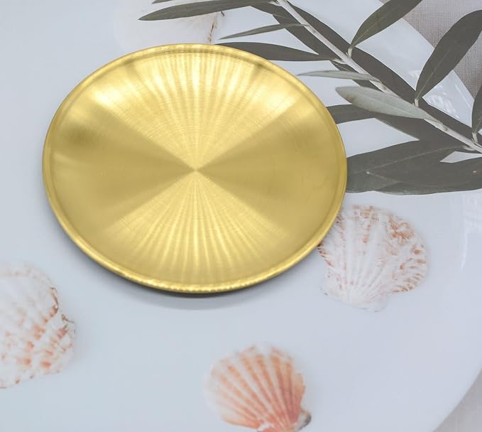 6 Pcs 6.7 Inch Circular Trinket Tray, Gold Stainless Steel, for Serving Trays Towel Storage Dish Plate Tea Fruit Trays Jewelry Plate Decorative Storage Tray (6.7 Inch, Gold)