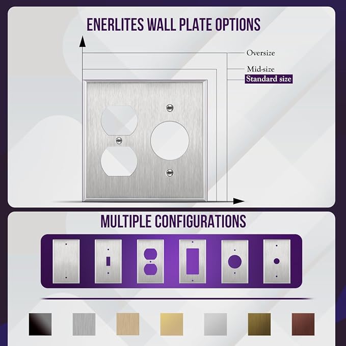 ENERLITES Combination Duplex Outlet or Single Receptacle 1.406" Hole Metal Wall Plate, Corrosive Resistant, Size 2-Gang 4.50" x 4.57", 772151, 430 Stainless Steel, UL Listed, Silver