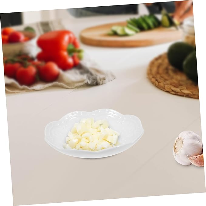 HEALLILY 2pcs White Ceramic Appetizer Plates Floral Butterfly Relief Design Small Sauce Dish for Dipping and Snacks for Desserts and Serving