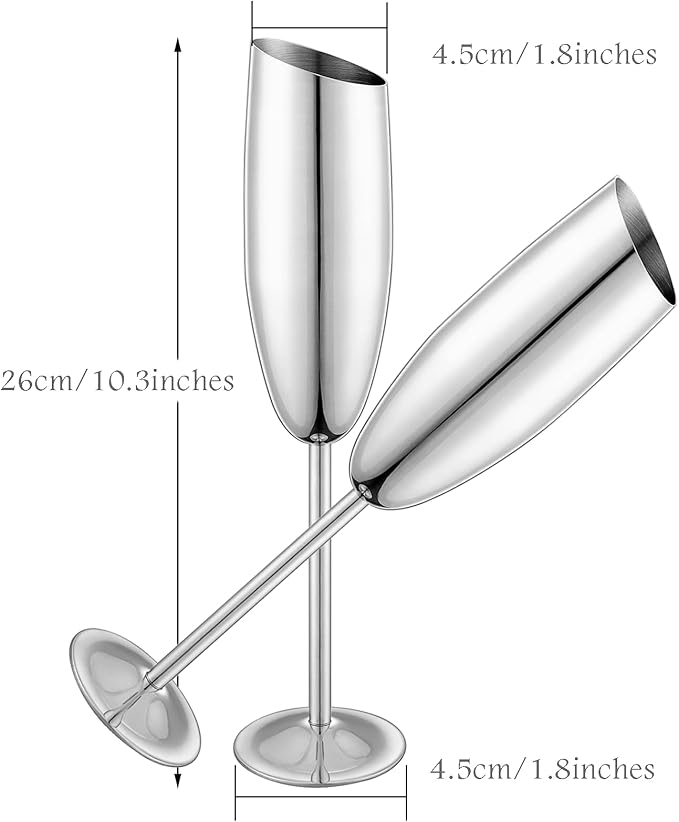 Champagne Flutes Set of 2, Premiumty Stainless Steel High Footed Champagne Glasses, 7oz Capacity,Unbreakable Slanted Champagne Glasses