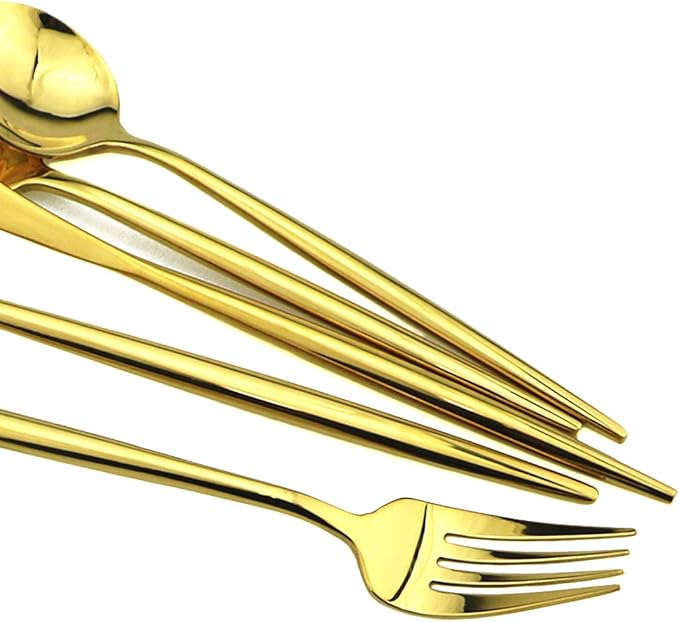 Gugrida Portable Silverware Set - 20-Piece Flatware Cutlery Set - 18/10 Stainless Steel - Mirror Polishing Gold - Travel Elegant Modern Utensils - Service for 4 Include Steak Knife Dinner Fork Spoon