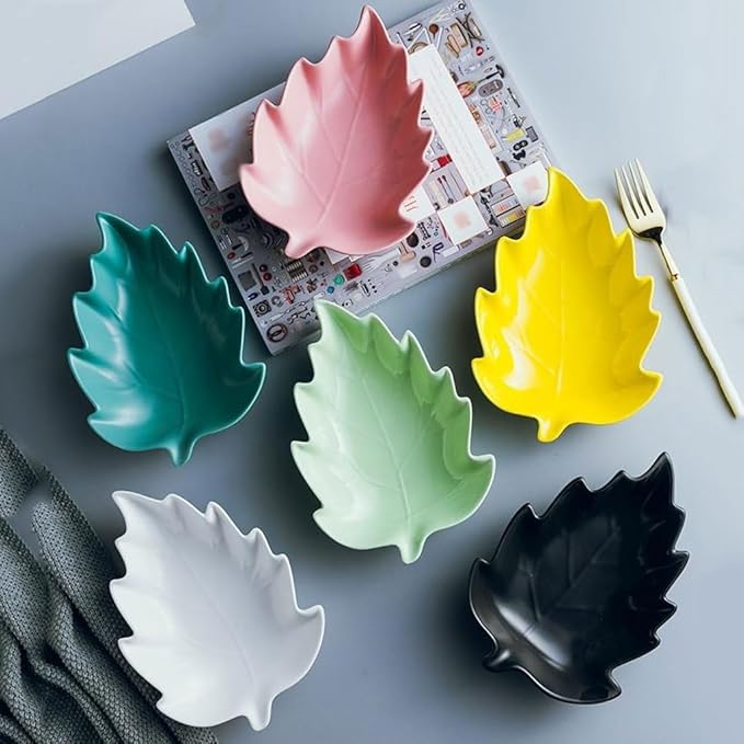 FAREWELL Dipping Bowls Leaf Shape Soy Sauce Dish Ceramic Soy Sauce Dish Appetizer Plate Condiment Sauce Bowl Salad Dessert Snack Appetizer Or Serving Condiment Appetizer Bowls (Color : A)