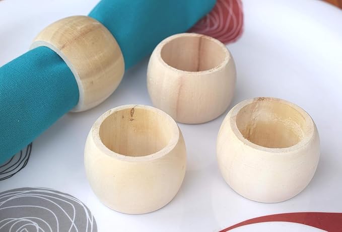 Napkin Rings Dining Table Napkin Holder, Classic Everyday Use Thanksgiving, Christmas Napkin Rings Buckles,Festive Party Gift Farmhouse for Table (Wood Rings Unfinished Set of 12)