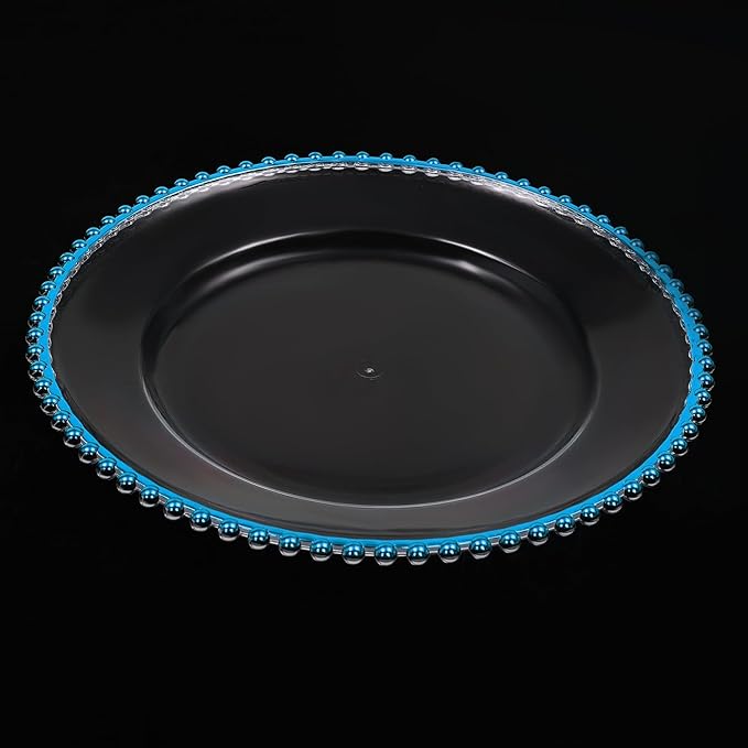 25 Pcs Beaded Rim Charger Plate Bulk Service Plate for Parties Clear Round Chargers for Dinner Plates Wedding Décor Placemats,13 Inch (25pcs-Blue)