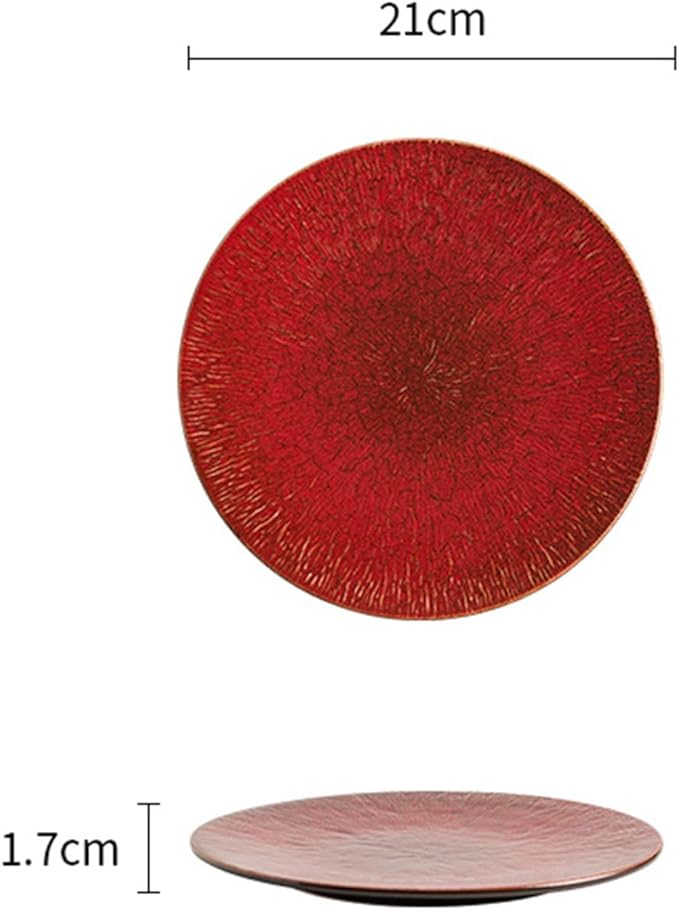 Ceramic Appetizer Plates, Modern Red Round Shallow Plate, Tableware for Appetizers Desserts Pasta, Smooth Glazed, Wedding Birthday Party(Size:26.5 * 26.5 * 2.5CM,Color:B)