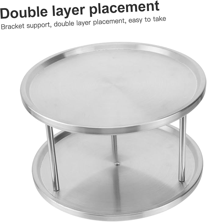 OUNONA Stainless Steel Seafood Snack Plate Double Serving Tray with Brackets Silver Texture for Home Kitchen Utensil Salad Fruit Cake Display