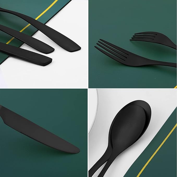 40 Piece Silverware Set, Bettlife Matte Black Silverware Set for 8, Stainless Steel Flatware, Utensil Sets Cutlery Set for New Apartment, Minimalist, Dishwasher Safe