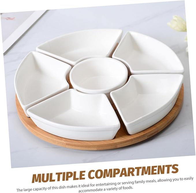 PRETYZOOM 1Set Ceramic Divided Serving Tray with Multi-Compartment Food Dish for Fruits Snacks Appetizers and Desserts Large Capacity Plate for Home Dining and Entertaining