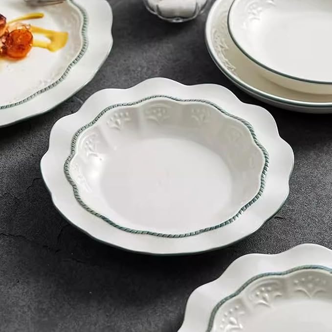Kitchen Plates Creative Petal Lace Dinner Plate Home Restaurant Kitchen Salad Plate Appetizer Plate Desktop Decoration Tableware Restaurant Plates(21cm)
