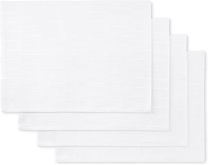Martha Stewart Honeycomb Modern Farmhouse Reversible Placemat 4-Pack Set, White, 13"x17.5"