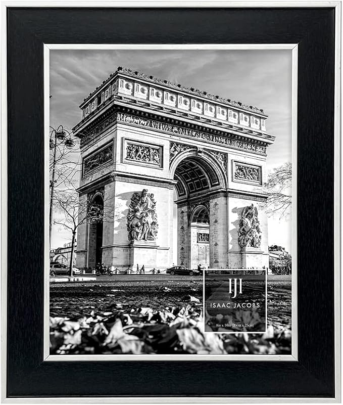 Isaac Jacobs 8x10 Black w/White (Vertical & Horizontal) Double Border Picture Frame w/Black Fabric Easel, Wall-Mountable, Made for Tabletop & Gallery, Home or Office (8x10, Black W/White)