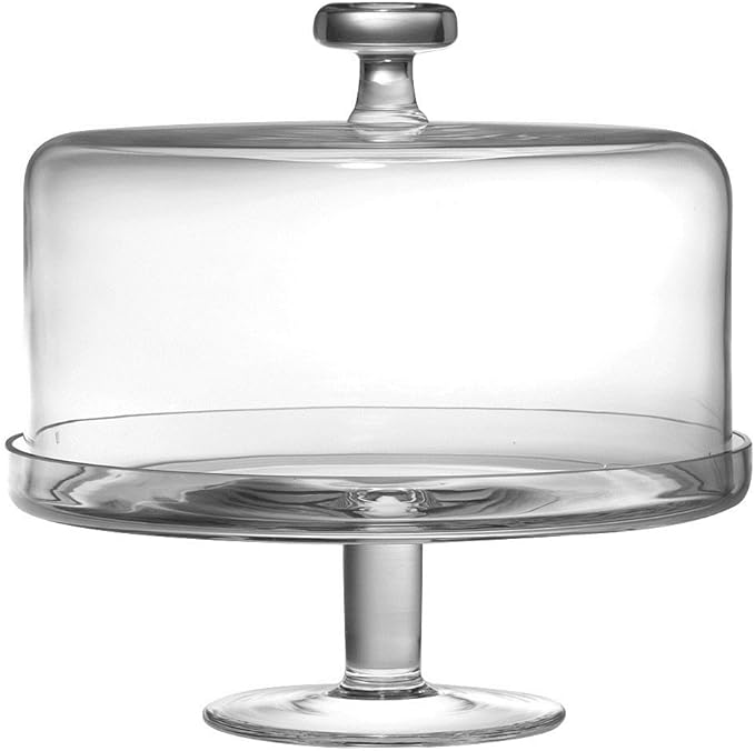 Barski Handmade Glass 2 pc Set, Footed Cake Plate with Dome, 12" H, 11" D (Inside Dome is 10.25" D), Clear, Made in Europe