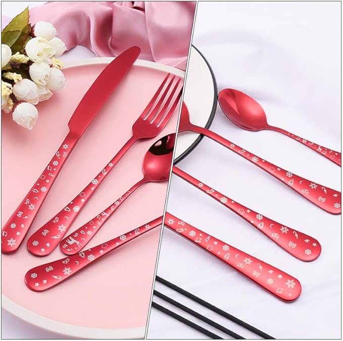 Hemoton 4Pcs Forks and Spoons Silverware Set Stainless Steel Christmas Utensils Heavy Duty Christmas Silverware Cutlery Set Includes Fork Spoon Knife