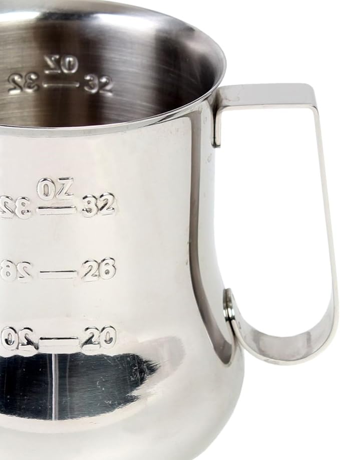 TrueCraftware- 40 oz Stainless Steel Espresso Milk Steaming Pitcher with Measuring Scale- Steaming Pitcher Coffee Bar Cappuccino Barista Tools Milk Jug Steamer Frother Cup
