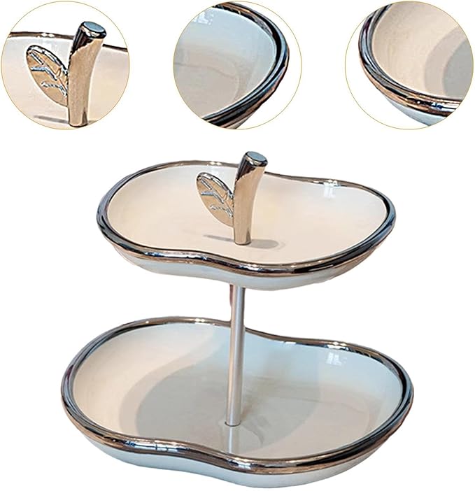 Fruit Serving Tray Fruit Bowl Stand Cake Stand Fruit Pan Creative Snack Plate Dried Fruit Plate for Countertop Cookies Veggie, White Silver