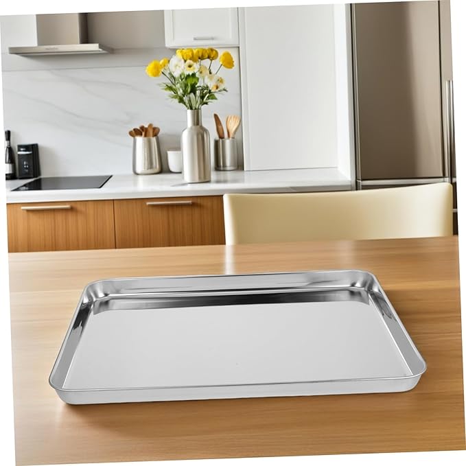 Cabilock Stainless Steel Rectangular Snack Plate Sturdy Restaurant Serving Tray Non-Slip Food Container for Banquets and Parties Dishwasher Safe for Rice Noodles and Desserts