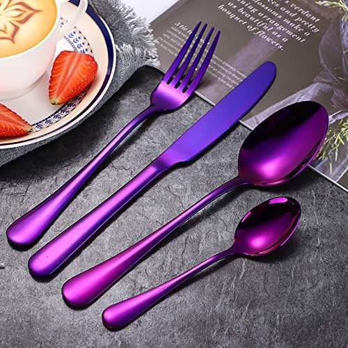 Silverware Set, 20-Piece Purple Flatware Cutlery Set Service for 4,Stainless Steel Kitchen Utensil Set Tableware Knife Spoon Fork Set for Home&Restaurant. Dishwasher Safe(Purple-20pcs set)
