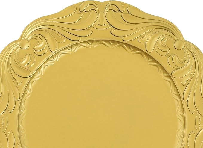 100 Pcs Antique Charger Plates Bulk 13 Inch Embossed Rim Plastic Party Dinner Plate Chargers Round Decorative Server Plate for Wedding Party Event Tableware (100pcs-Gold5)