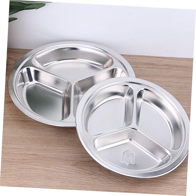 Cabilock 2pcs Stainless Steel Thickened Food Compartment Tray Serving Plates for Canteens Fast Food Home School Picnic Dishwasher Safe Practical Meal Storage