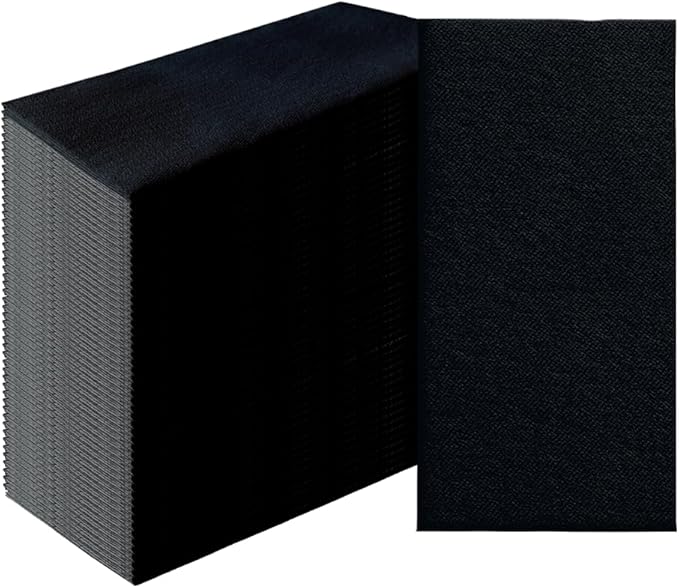 PAW - 50-Pack Disposable Black Linen-Feel Guest Towels 8" x 4" Folded, European Quality Hand Towels, Elegant Dinner Napkins for Special Occasions - Wedding, Birthday, Holiday, Bridal Shower