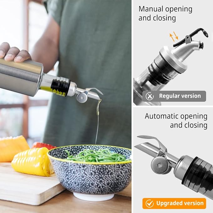 MEETSWEET Olive oil dispenser spout, pour spouts，304stainless steel automatic opening and closing spout, leak-proof, for olive oil, vinegar, wine and other liquid bottles (304gold)