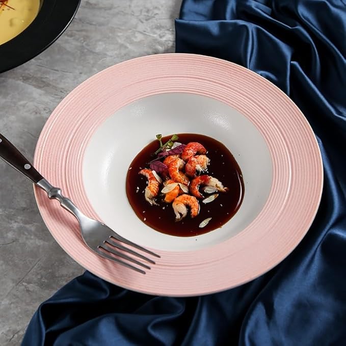 Dessert Plates Simple Ceramic Plate Hotel Restaurant Light Luxury Brushed Dish Dinner Tableware(9inch-pink)