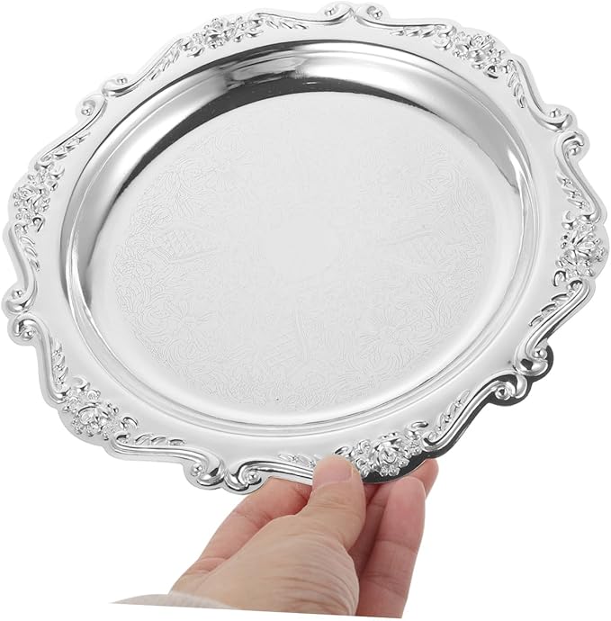 Healifty Vintage Iron Trinket Dish Serving Tray Silver Decorative Dessert Platter for Weddings Dining and Jewelry Storage Multifunctional Party Display