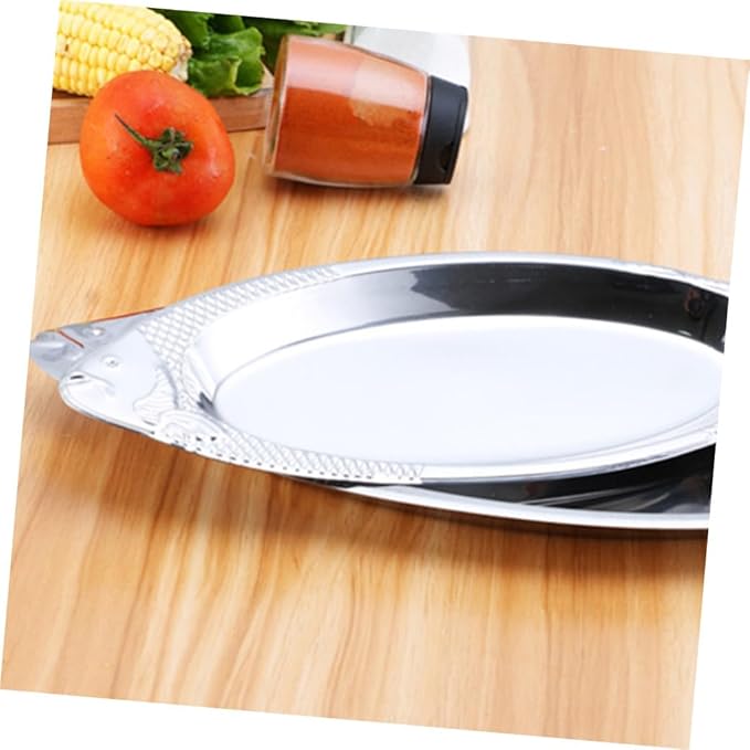 Cabilock 2pcs Stainless Steel Fish Tray Magnetic Base Steamed Fish Dishes for BBQ and Kitchen Silver Serving Plates for Seafood Cooking and Entertaining