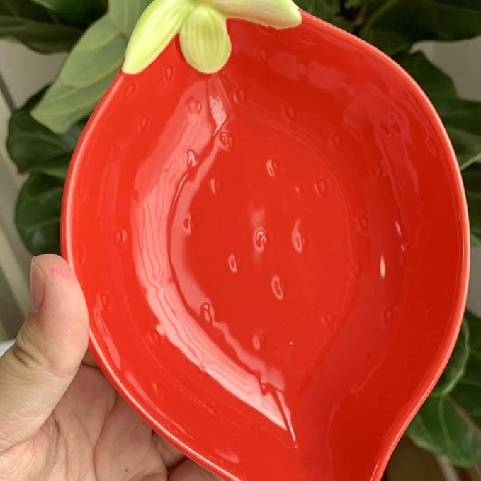 Ceramic Appetizer Plate Fruit Shape Plate Dessert Plate Salad Pasta Bowls Food Serving Tray for Fruit Cheese Dessert Snack-Red