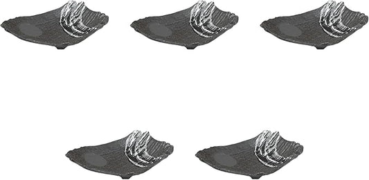 Set of 5, Carbonized Soil Black Sho 3 Foot Shaped Appetizer Plate (606005), 9.3 x 7.7 x 2.0 inches (23.5 x 19.5 x 5 cm) | Setomonohonpo