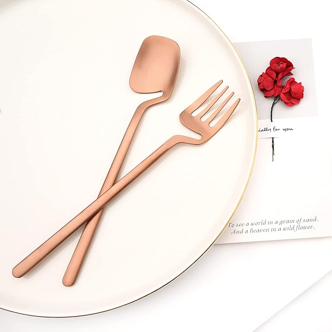24-Pieces Copper Hangable & Cute 18/10 Stainless Steel Flatware Set, Matte Cutlery Set Kitchen Dinnerware Include Knife/Fork/Spoon/Teaspoon Service for 6, Rose Gold