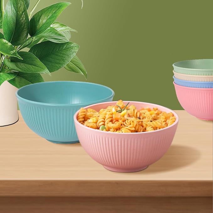 WANBY Lightweight Wheat Straw Cereal Bowls Unbreakable Dinner Bowl Set Dishwasher & Microwave Safe (9 Pack 24Oz)