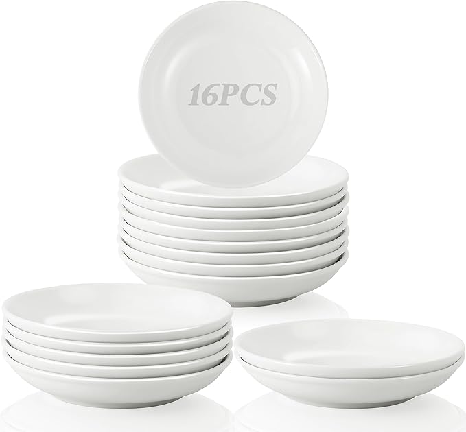 Jeffbaubl 16 Pcs Porcelain Dessert Plates, 6 inch Small Ceramic Salad Plate, Round White Appetizer Plates, Small White Plate for Appetizers, Cake, Snacks, Microwave Oven and Dishwasher Safe