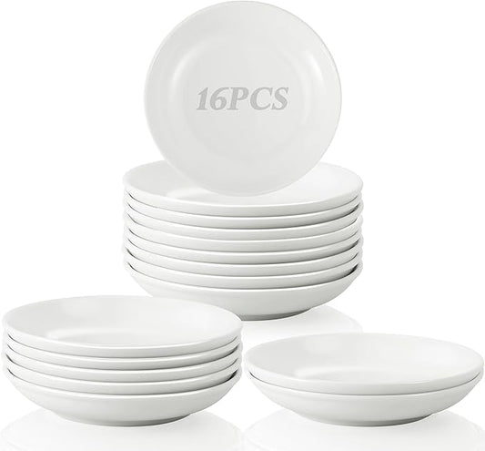 Jeffbaubl 16 Pcs Porcelain Dessert Plates, 6 inch Small Ceramic Salad Plate, Round White Appetizer Plates, Small White Plate for Appetizers, Cake, Snacks, Microwave Oven and Dishwasher Safe